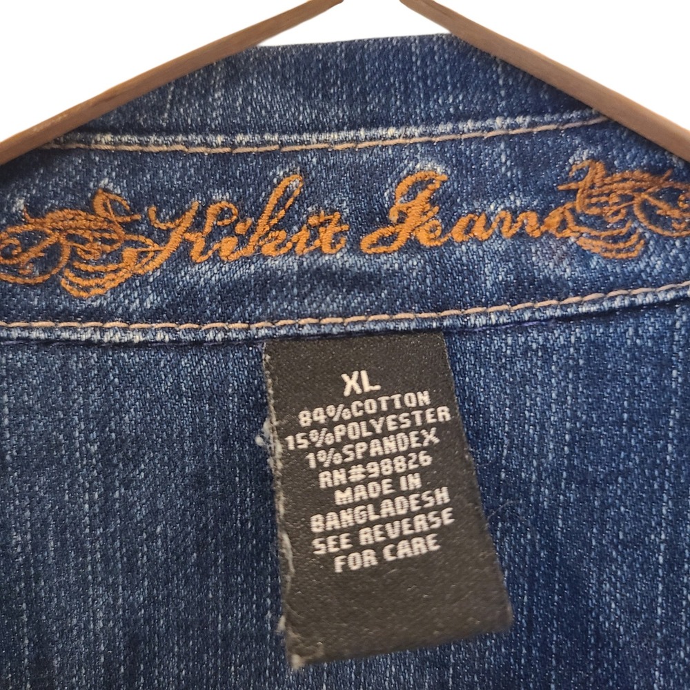 Kikit Jeans Womens XL Y2K Denim Blazer Floral Embroidered Frayed Western Jacket - Picture 5 of 6